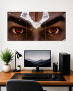Divine Eyes spiritual wall art featuring sacred Hindu tilak and holy ash with intense devotional eyes printed on premium canvas for home temple and meditation room decor