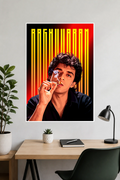 Image 1 (Handheld View): Person holding a Raghuvaran vintage movie poster with striking yellow vertical typography and red gradient art.