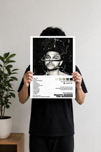 The Weeknd Trilogy minimalist black and white album cover poster wall art displayed in a modern home office.