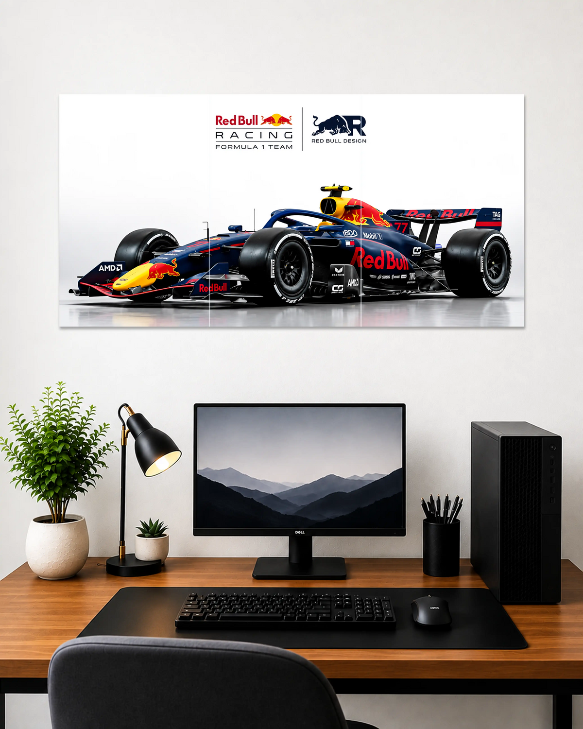 red-bull-racing-f1-car-poster-above-minimalist-desk-setup